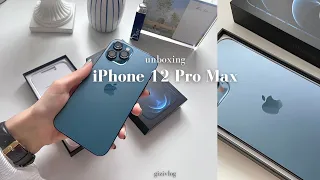 iphone 12 pro max pacific blue unboxing accessories aesthetics 256gb