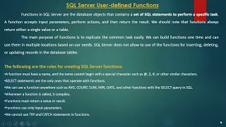 User Defined Functions in SQL Server
