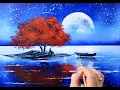 Download Lagu Red Tree at Full Moon | Landscape Painting | Easy for Beginners | Abstract