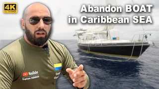 Boat rescue mission in Caribbean Sea. Saving abandon boat after MAYDAY Distress Signal.