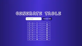 multiplication Table Generator using HTML CSS JS