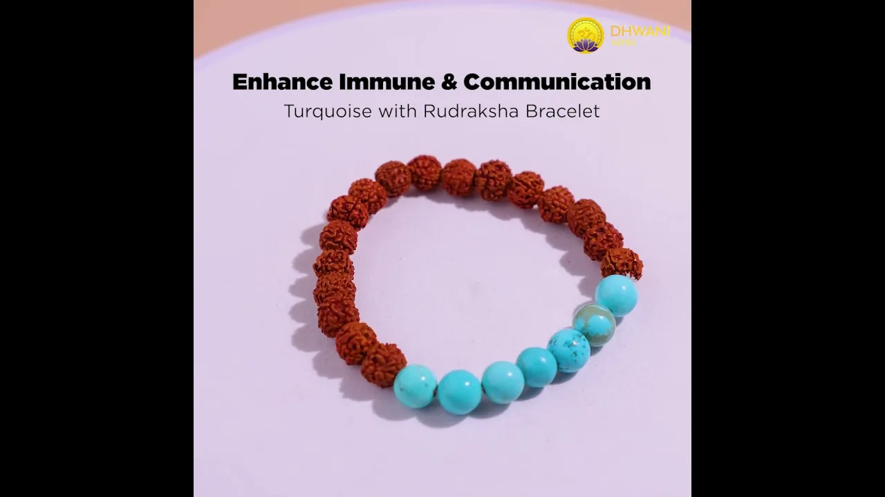 Enhance Immune & Communication: Turquoise with Rudraksha Bracelet - Abhimantrit & Certified