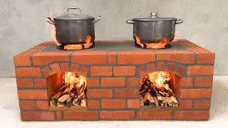 A simple wood-burning stove made from red bricks, yet cooks extremely quickly and saves firewood.