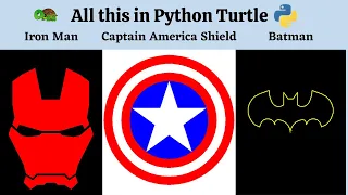 Python - Draw Iron Man Captain America Shield Batman Logo in Python Turtle Library Tutorial 36