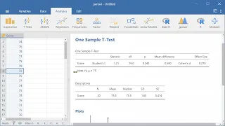 One Sample T-Test in Jamovi