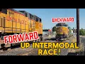 UP Intermodal Race A Couple Trains at SE 12th Ave in Portland OR