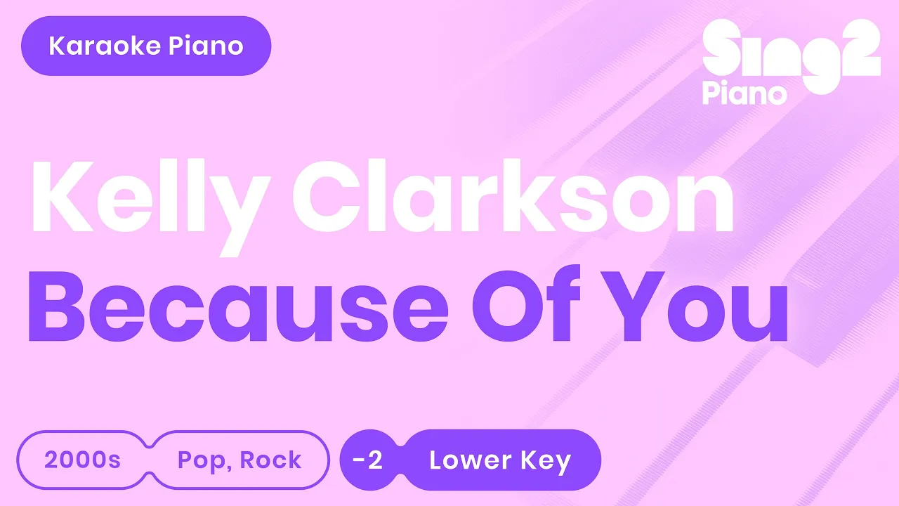 Kelly Clarkson - Because of You (Lower Key) Piano Karaoke