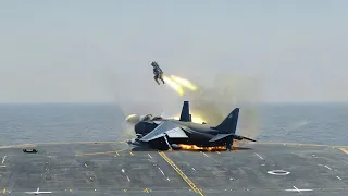 When US Navy Pilots Miss the Arrestor Cables During Aircraft Carrier Landing