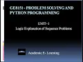 Lec-05 Logic Explanation of Sequence Problems GE8151 Problem Solving and Python Programming