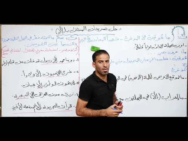 مادة اللغة العربية للصف الثاني متوسط : حل تمرينات الاستثناء