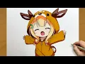 How to Draw a Cute Anime Girl in Deer Hoodie Kawaii Drawing Ideas