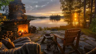 Golden Hour By The Lake Peaceful Fireplace Ambience With Birdsongs And Lakeshore Sounds  Golden Hour By The Lake Peaceful Fireplace Ambience With Birdsongs And Lakeshore Sounds