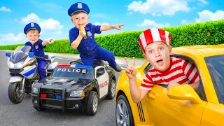 ¡Los policías de la acera persiguen al niño que tira basura!