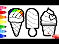 3 Ice Cream Coloring page for kids - How to draw Ice Cream Cone