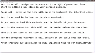 Android Basic Note Taking App 2017 Creating Database using SQLiteOpenHelper