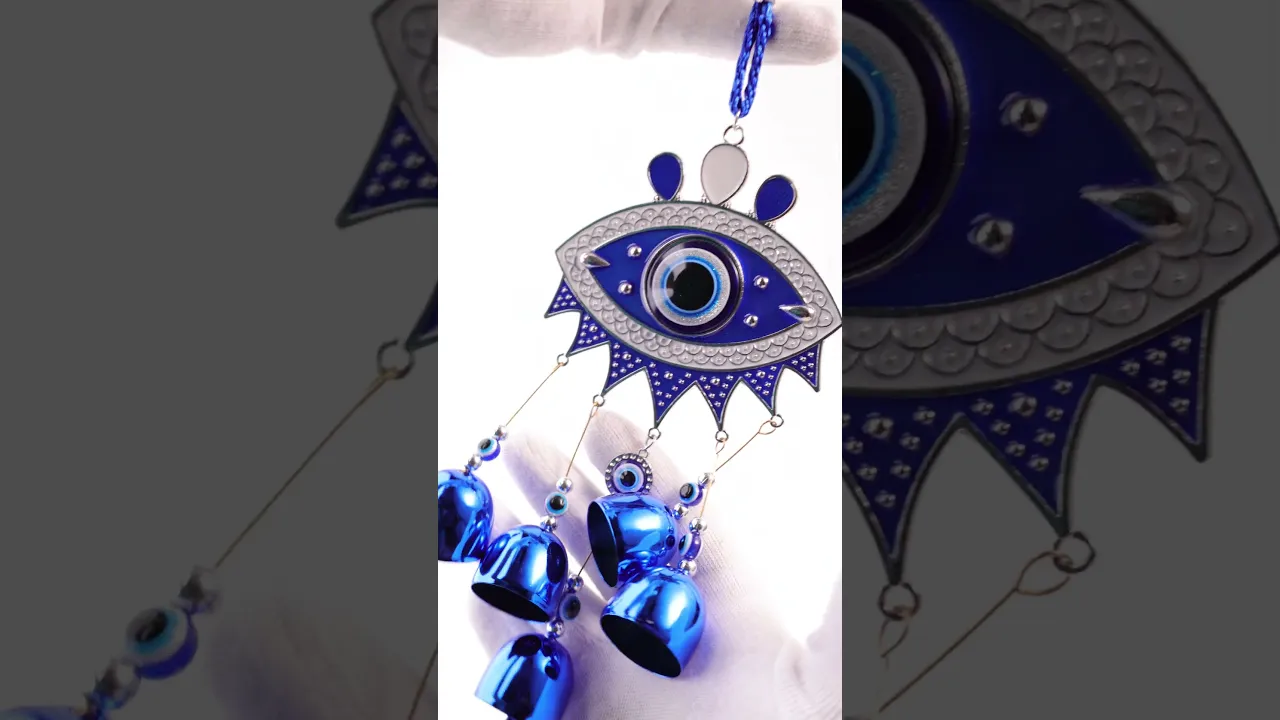 Evil Eye Wind Chimes with 5 Bells for Protection & Positivity