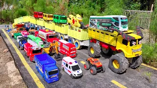 Mobil truk tronton panjang bongkar mobil mobilan, truk oleng, bis telolet, mobil pemadam, excavator