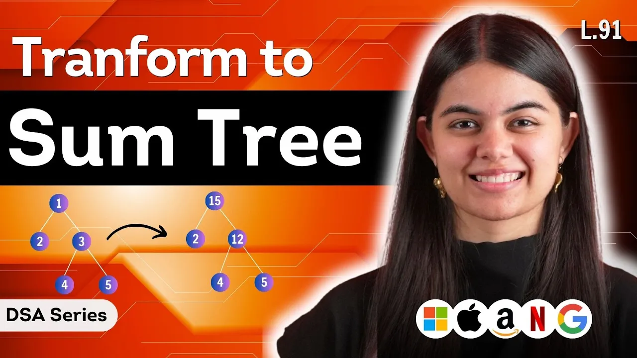 Transform to Sum Tree | DSA Series : L.91 - YouTube thumbnail