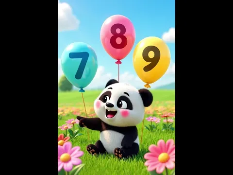Cute 3D animated baby panda learning to count 1-2-3-4-5-6-7-8-9-10 with floating balloons, cheerful