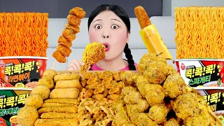 Spicy Fried Chicken Mukbang 하이유의 뿌링클 치킨 콕콕콕 라면볶이 전메뉴 먹방🐔! Bburinkle Noodles | HIU 하이유