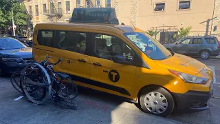 NYC BV69 Taxicab Van Driver Parked on Right Lane Road near 56th Street and 7th Avenue by the Sunset