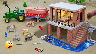 DIY Mini Tractor Cliff House with Natural Waterfall Construction Science Project | @topminigear