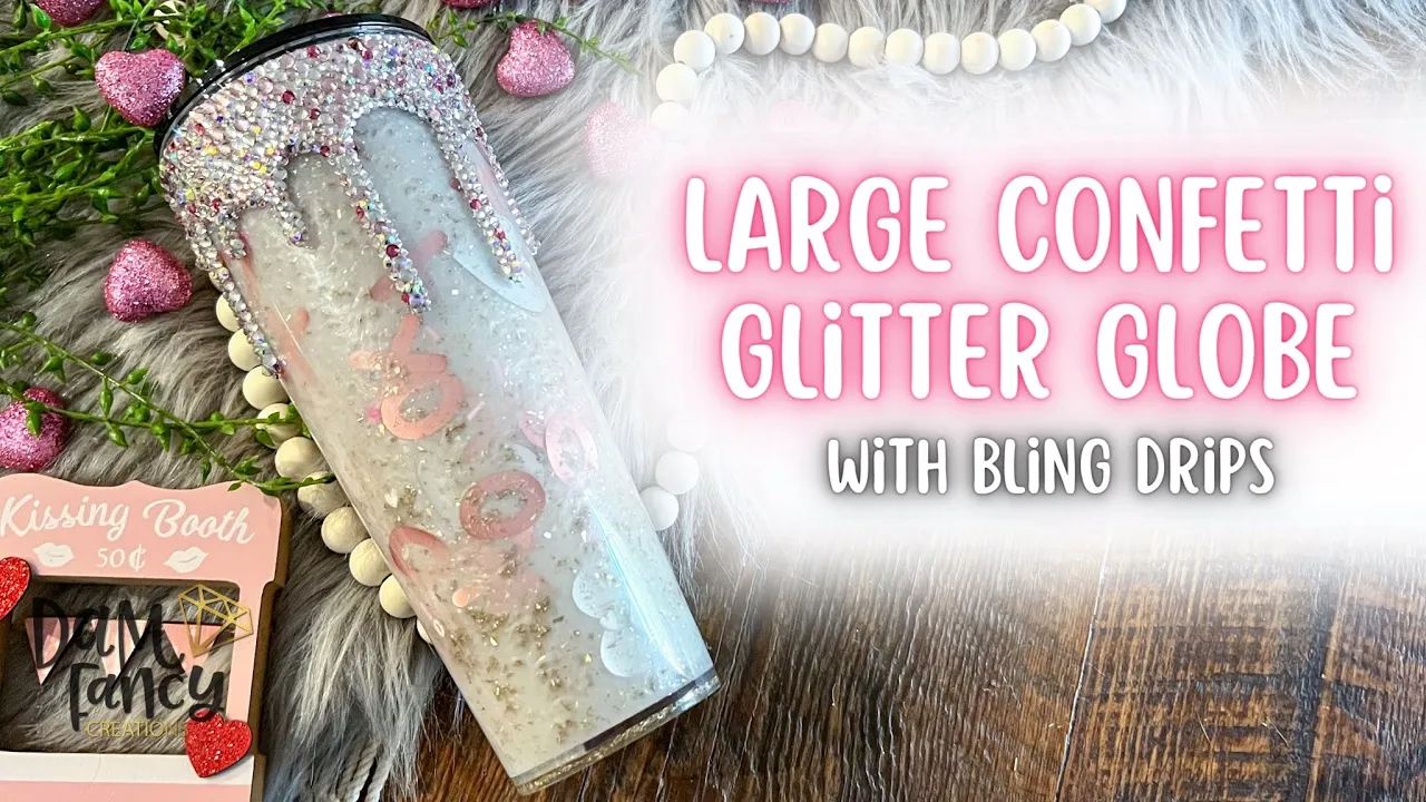 Large Glitter suspended snow globe tumbler with rhinestone drips l DAM Fancy Creations