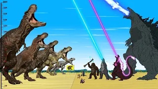 Team Godzilla KONG vs ALL Giant T-Rex Dinosaur Who Will Survive