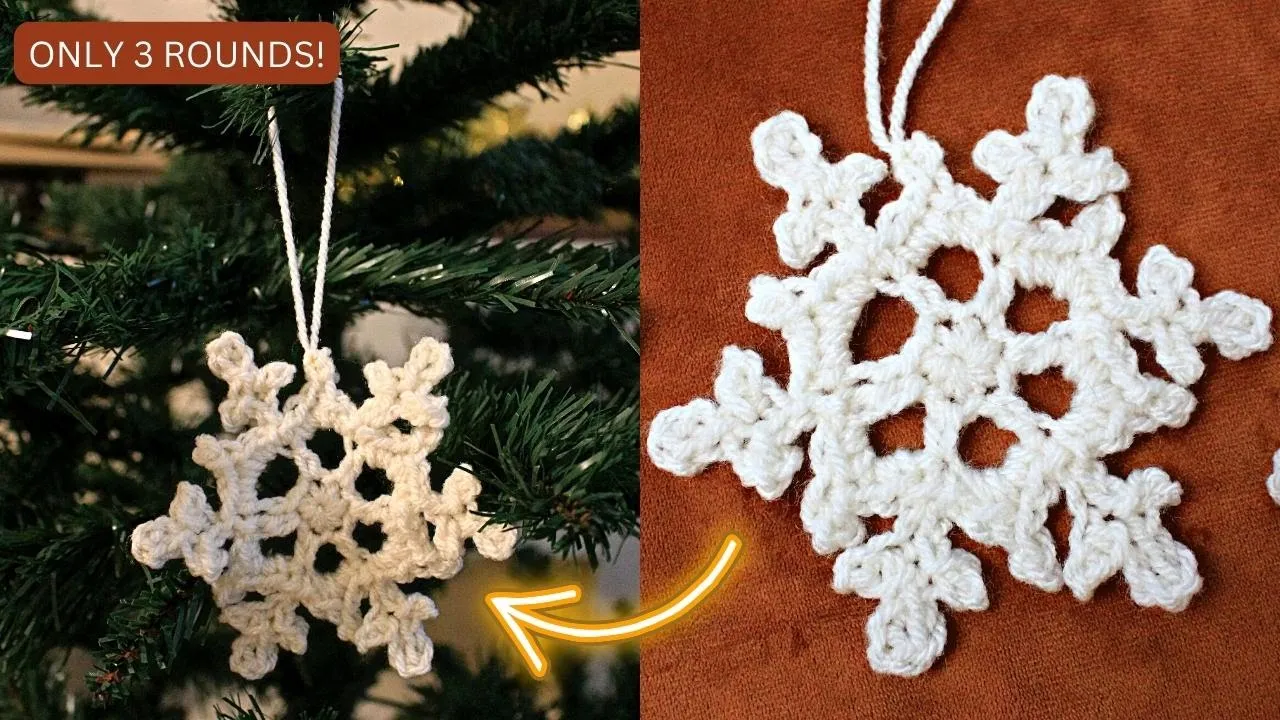 Easy 3 Rounds Only Crochet Snowflake Tutorial |  Crochet Christmas Ornaments 🎄