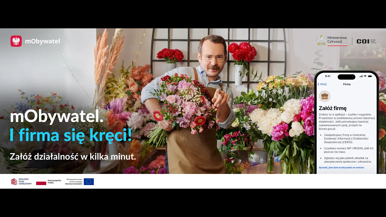 Ministerstwo Cyfryzacji — mObywatel - Załóż firmę w kilka minut (YouTube video ad)