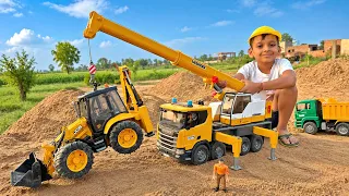 Kids Play with Giant Bruder Crane & JCB Backhoe Loader at Construction Site | Rescue Mission 🚧🚜