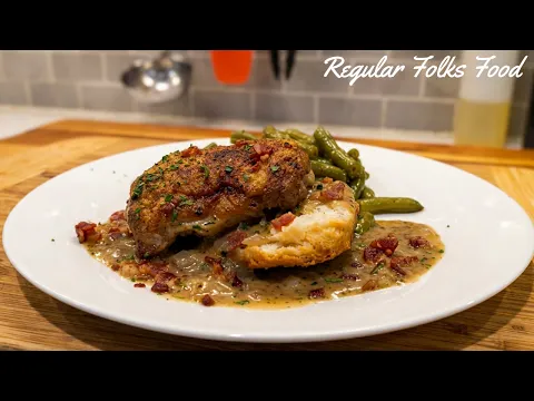 Smothered Chicken & Biscuit w/ Bacon Onion Gravy