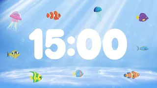 15 Minute Countdown Timer for Kids with Alarm and Fun Music Under the Sea