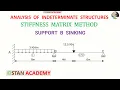 Stiffness Matrix Method for Analysis of Beams - Problem No 13 Sinking Settlement of Support B