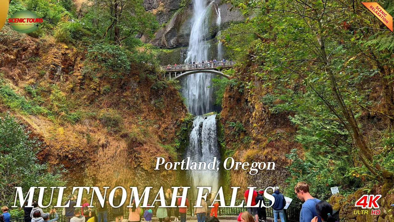 Oregon Multnomah Falls 4K - Scenic Relaxation Film With Calming Music || Oregon 4K Relaxing Video