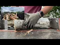 Splitting white birch rounds into firewood