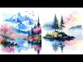 Serene Mountain and Lake Landscapes - Spring Summer Watercolor Clipart