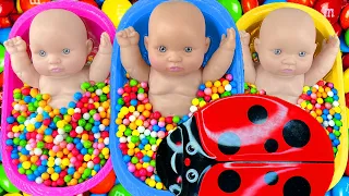Full of 3 Rainbow BathTubs Candy with M&M's & Magic Slime Cutting Video