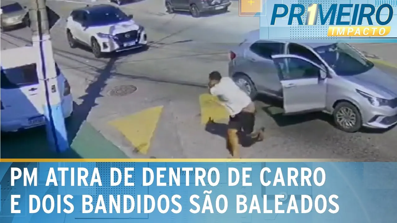 Policial de folga reage e atira de dentro de carro contra criminosos | Primeiro Impacto (18/09/23)