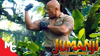 jumanji welcome to the jungle landing in the jungle scene dwayne johnson jack black