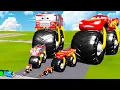 Lagu Big \u0026 Small Fire Truck Moto Monster \u0026 McQueen Moto Monster VS Train | BeamNG.Drive