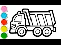 Colorful Dump Truck Drawing for Kids Easy Truck Coloring Page Step by Step Fun Art