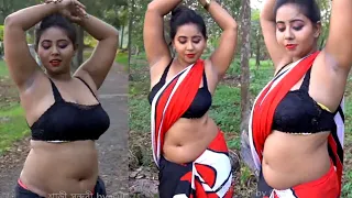 saree lover jiya hot u0026 armpit show photoshoot video red aranye saree