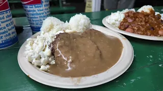 Hawaii Plate Lunch Hamburger Steak Chili and Hot Dog Mix Plate Hawaii Oahu Rainbows Drive-In
