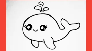 كيف ترسم حوت كيوت وسهل خطوه بخطوه رسم سهل تعليم الرسم للاطفال المبتدئين رسومات للتلوين سهله جدا 
