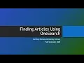 Finding Articles Using OneSearch