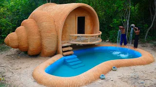 Building a Giant Shell House with a Beautiful Swimming Pool in the Jungle