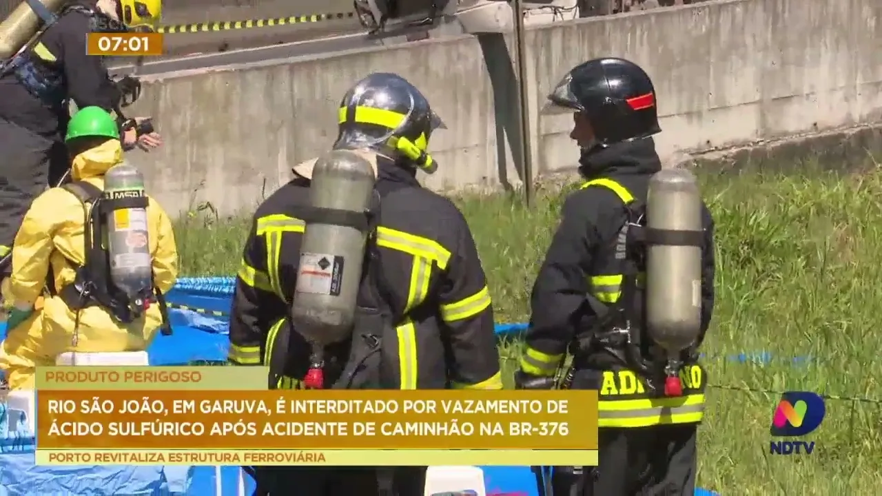 Rio São João, em Garuva, é interditado por vazamento de ácido sulfúrico