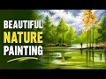 Beautiful Forest Landscape Painting Autumn Trees Water Reflection Easy Nature Art