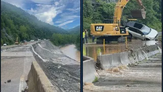 Rockslide and flooding shut down I-40 at Tennessee line WSOC-TV